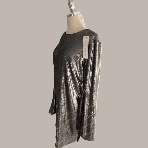 DRESS THE POPULATION SILVER SHINEY SEQUIN PARTY DRESS NEW TAGS Large - Picture 7 of 13